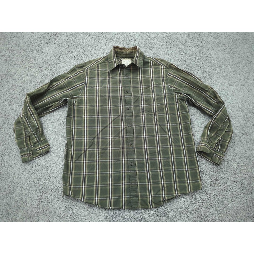 Wrangler Button Up Shirt Mens Large Green Plaid 100% Cotton Vintage Wash Western